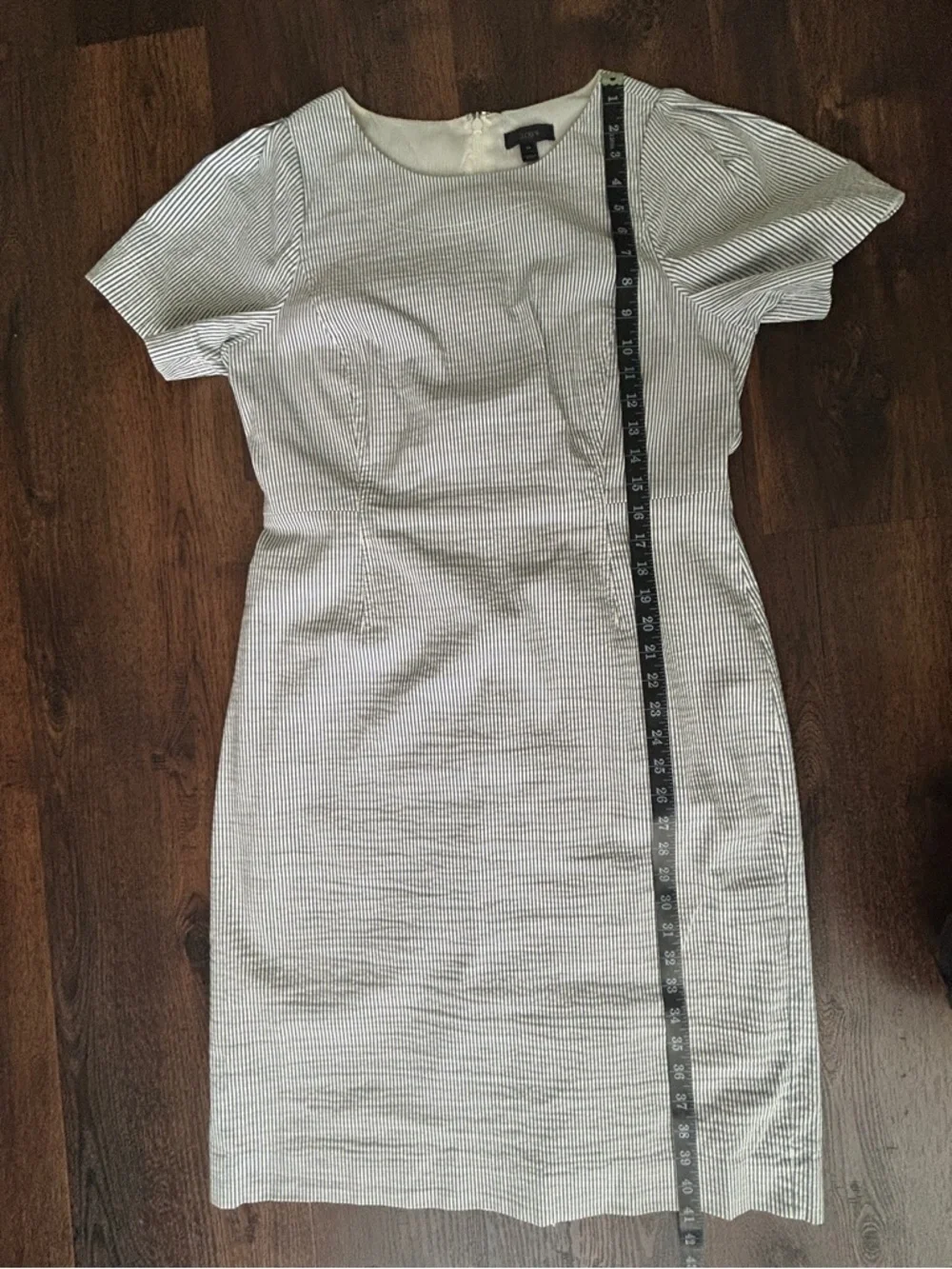 J.Crew Blue White Pinstripe Sheath Dress Cotton Blend Size 14 - Picture 9 of 9
